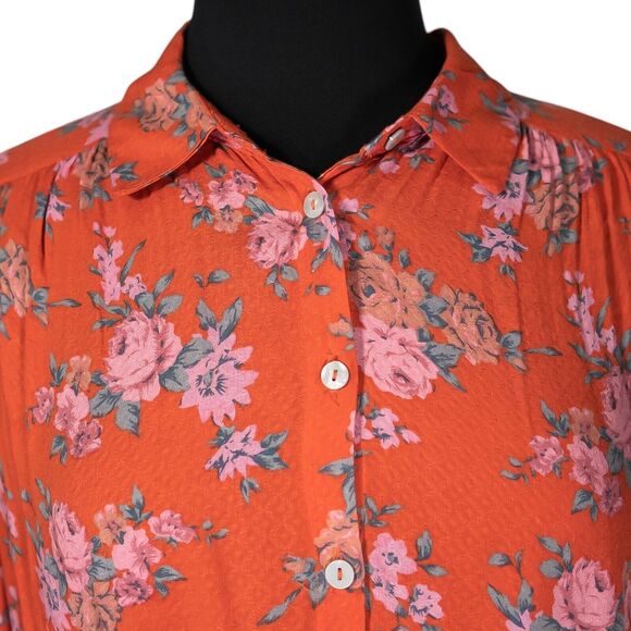 Free People Women's Shirt Button Up Floral Tie Front Boho Oversized Crop Top S - Picture 4 of 9